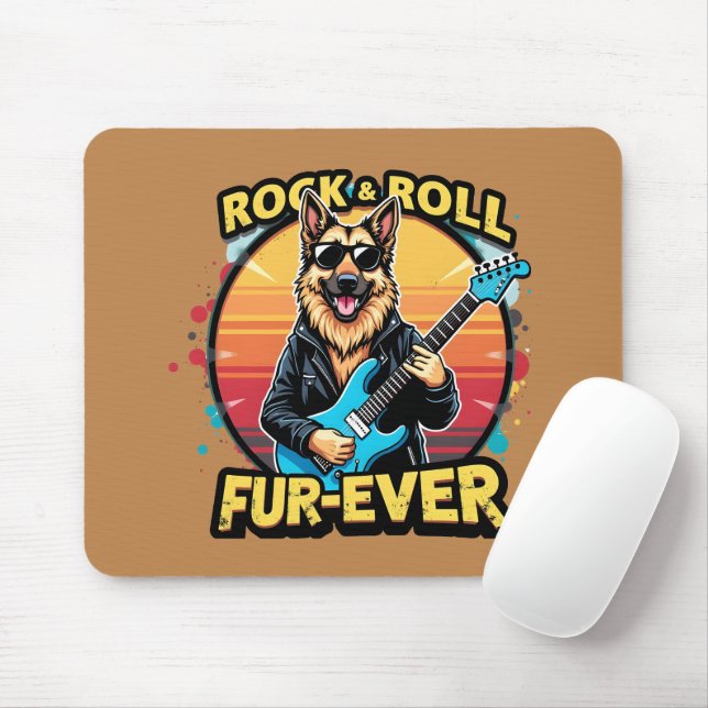 Rock and Roll German Shepherd Retro Sunset Art Mouse Pad (With Mouse)
