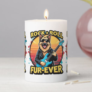Rock and Roll German Shepherd Retro Sunset Art Pillar Candle