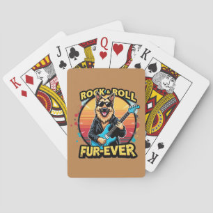 Rock and Roll German Shepherd Retro Sunset Art Poker Cards