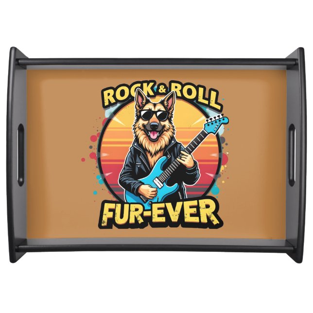 Rock and Roll German Shepherd Retro Sunset Art Serving Tray (Front)