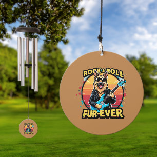 Rock and Roll German Shepherd Retro Sunset Art Wind Chime