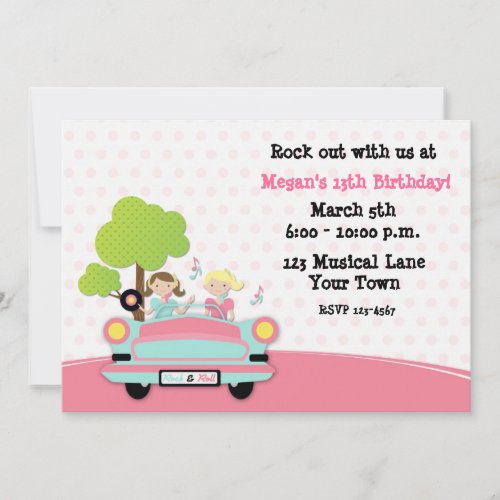 Rock and Roll Girls Birthday Invitation