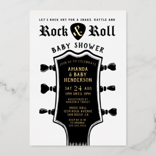 Rock and Roll Guitar Baby Shower Foil Invitation