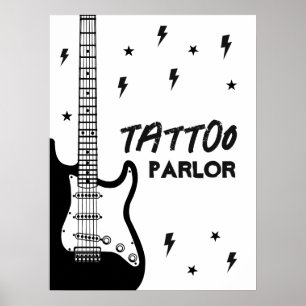 Rock and Roll Guitar Birthday Tattoo Parlor Sign