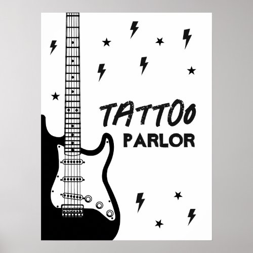 Rock and Roll Guitar Birthday Tattoo Parlor Sign