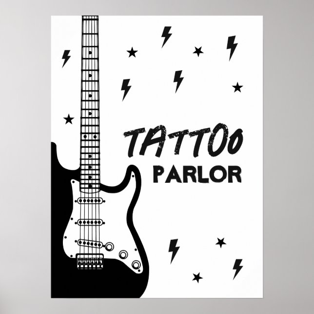 Rock and Roll Guitar Birthday Tattoo Parlor Sign (Front)