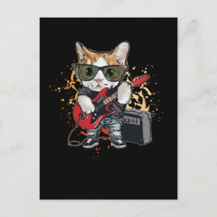 Rock and Roll Guitar Cat Musician Postcard