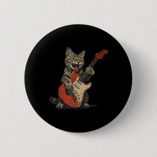Rock And Roll Guitar Cat Vintage Rock Guitarist Ca Button