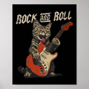Rock And Roll Guitar Cat Vintage Rock Guitarist Ca Poster