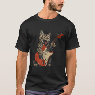 Rock And Roll Guitar Cat Vintage Rock Guitarist Ca T-Shirt