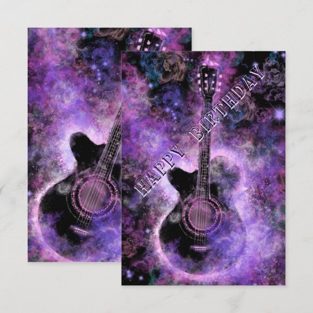 Rock and Roll Guitar Music Happy Birthday Card (Front/Back)