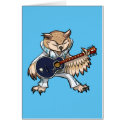 Rock and Roll Guitar Owl in Jumpsuit Cartoon Greeting Card