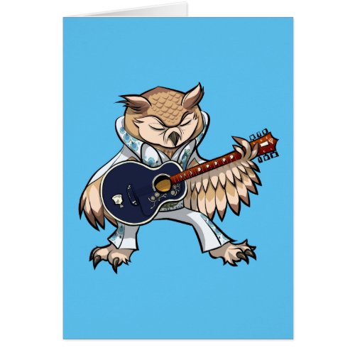 Rock and Roll Guitar Owl in Jumpsuit Cartoon