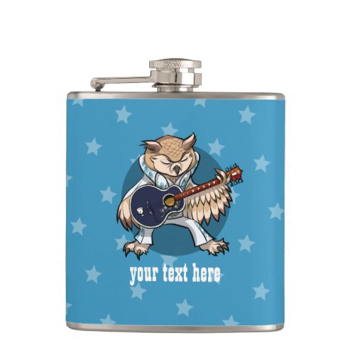 Rock and Roll Guitar Owl in Jumpsuit Cartoon Flask