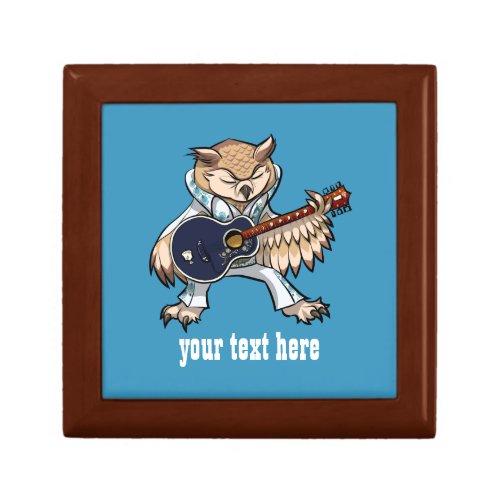 Rock and Roll Guitar Owl in Jumpsuit Cartoon Gift Box