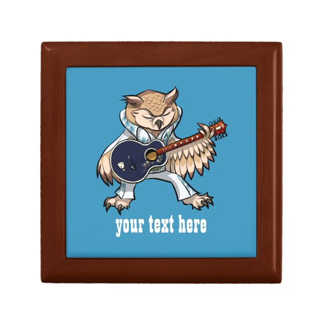 Rock and Roll Guitar Owl in Jumpsuit Cartoon Gift Box (Front)