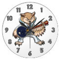 Rock and Roll Guitar Owl in Jumpsuit Cartoon Clock