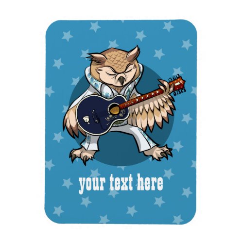 Rock and Roll Guitar Owl in Jumpsuit Cartoon Magnet