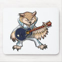 Rock and Roll Guitar Owl in Jumpsuit Cartoon Mouse Pad