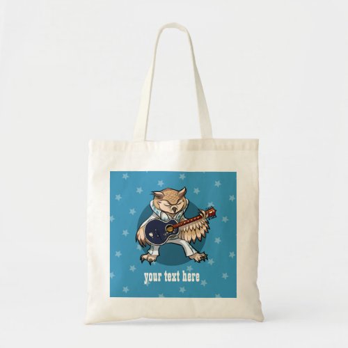 Rock and Roll Guitar Owl in Jumpsuit Cartoon Tote Bag