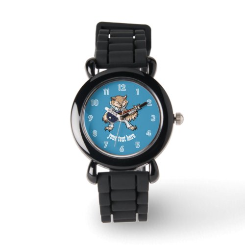 Rock and Roll Guitar Owl in Jumpsuit Cartoon Watch