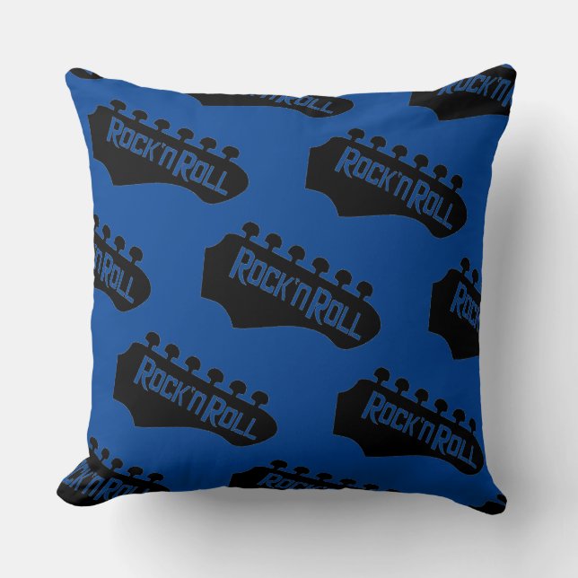 Rock and Roll Guitar Pattern Blue Throw Pillow (Front)
