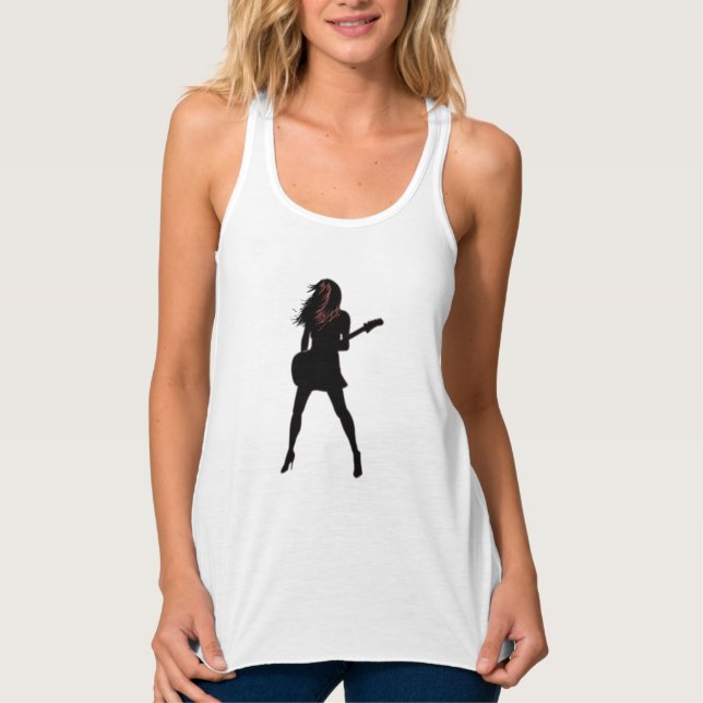 Rock and Roll Guitar Player Woman Tank Top (Front)
