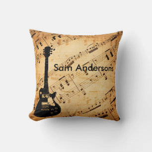 Rock and Roll Guitar Sound Wave Vintag Throw Pillow