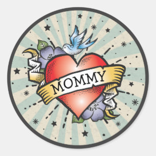 Rock and Roll Heart Tattoo Classic Round Sticker