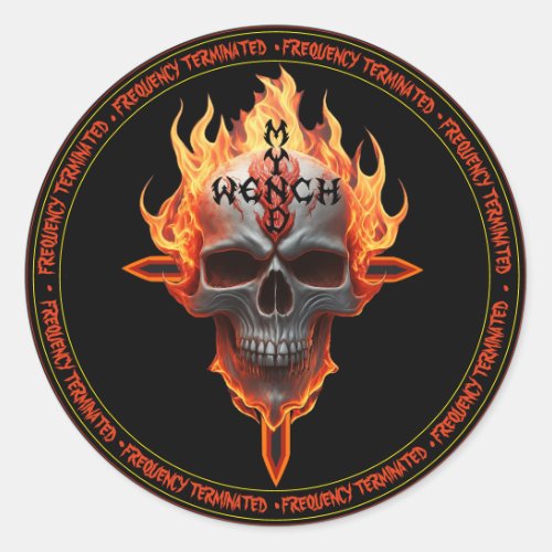Rock And Roll Heavy Metal Music Band Flaming Skull Classic Round Sticker