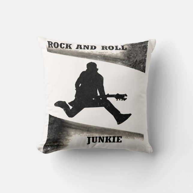 Rock and Roll Junkie Throw Pillow (Front)