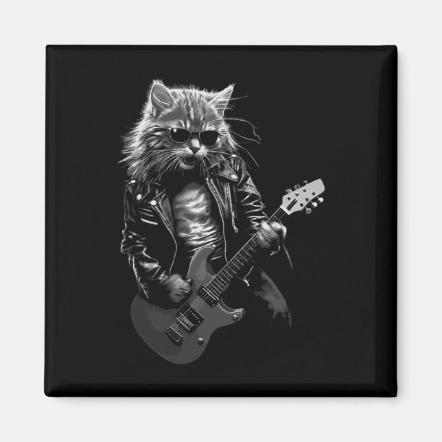 Rock And Roll Music Concert Festival Cat Rock Guit Magnet (Front)