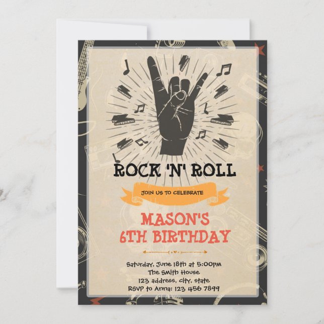Rock and roll music dance invitation (Front)