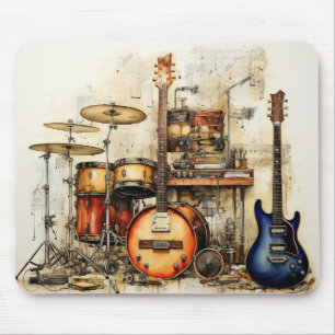 Rock and Roll Music Drums Guitar Symbols Mouse Pad