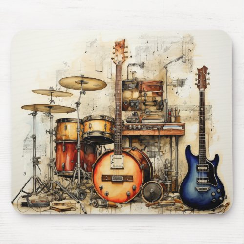 Rock and Roll Music Drums Guitar Symbols   Mouse Pad