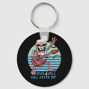 Rock and Roll Never Die Retro Rockstar Halloween Keychain