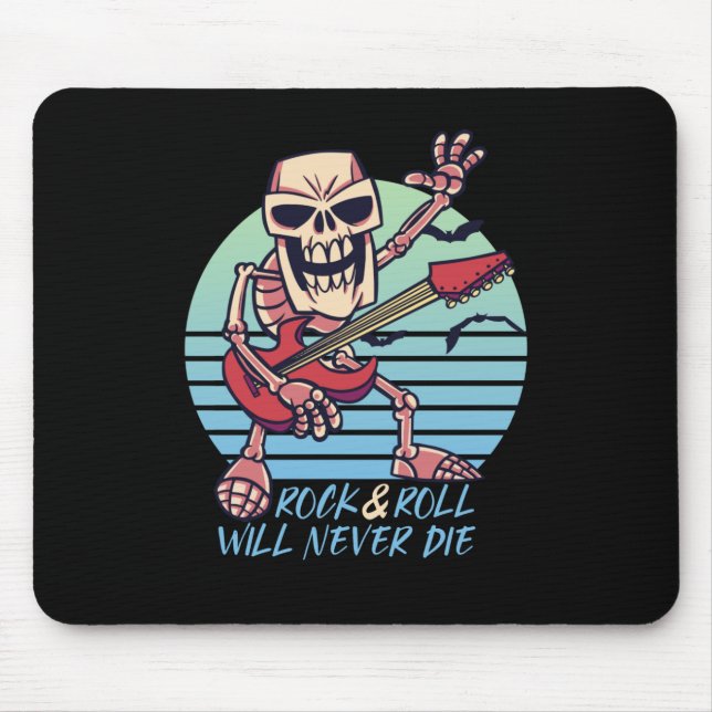 Rock and Roll Never Die Retro Rockstar Halloween Mouse Pad (Front)