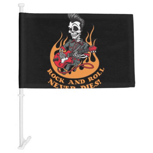 Rock And Roll Never Dies Skeleton Custom Car Flag