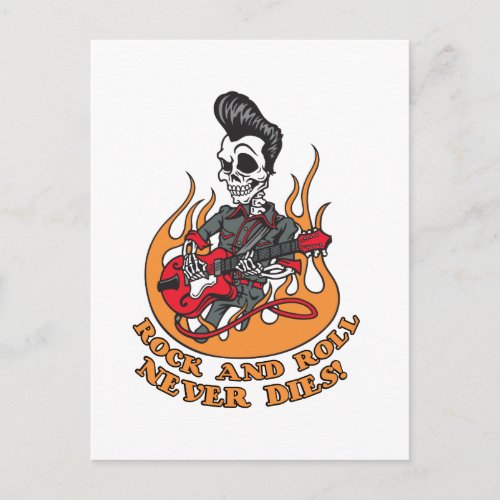 Rock And Roll Never Dies Skeleton Guitar Postcard