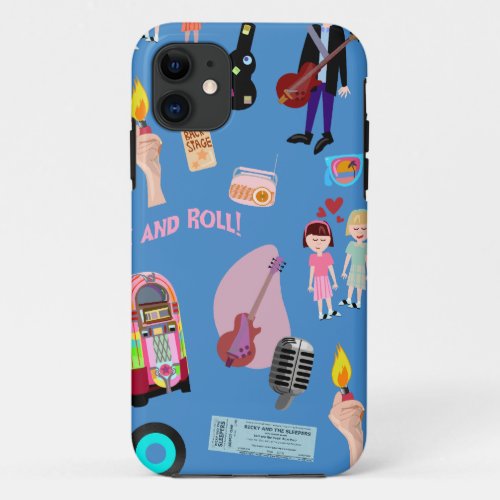 Rock and Roll Oldies Cartoon Happy Fun Pattern iPhone 11 Case