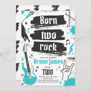 Rock and Roll Party Born Two Rock 2nd Birthday Invitation