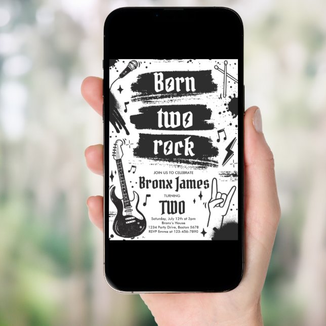 Rock and Roll Party Born Two Rock 2nd Birthday Invitation (Front Digital)