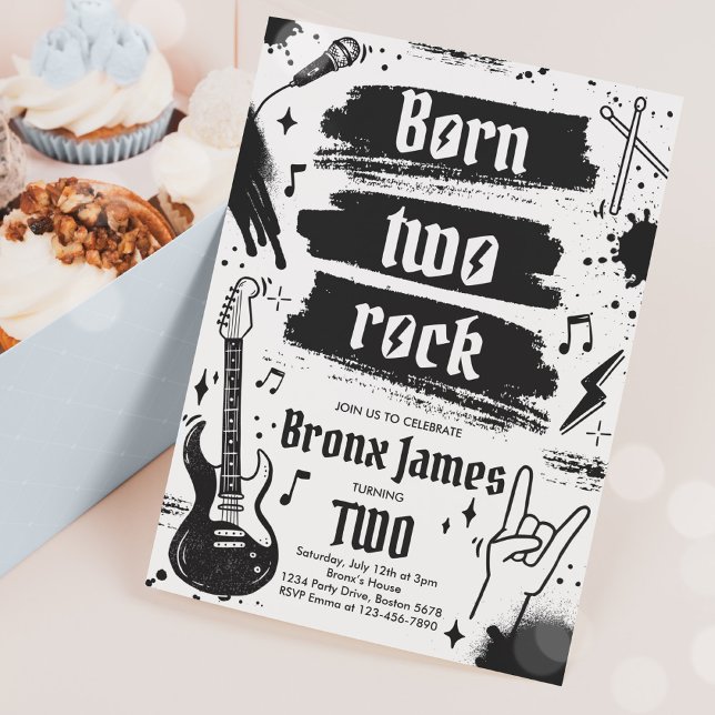 Rock and Roll Party Born Two Rock 2nd Birthday Invitation (Creator Uploaded)