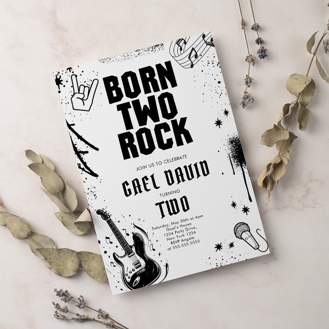 Rock and Roll Party Born Two Rock 2nd Birthday Invitation (Creator Uploaded)