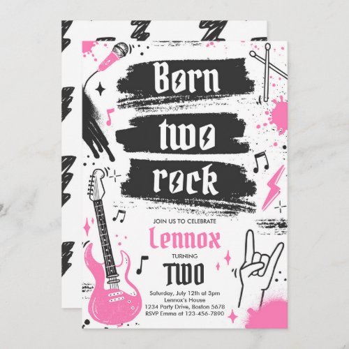 Rock and Roll Party Born Two Rock 2nd Birthday Invitation