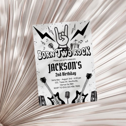 Rock and Roll Party Born Two Rock Birthday Invitation