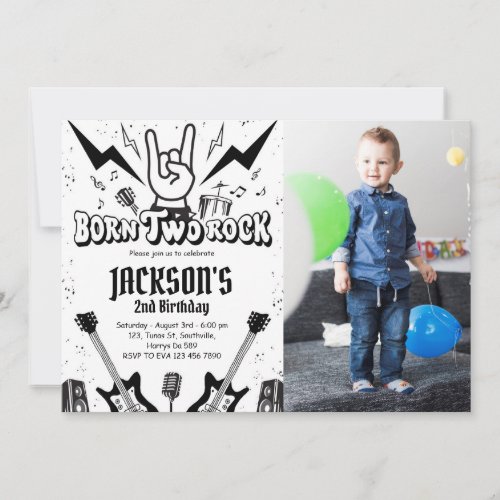 Rock and Roll Party Born Two Rock Birthday Photo Invitation