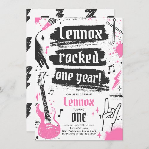 Rock and Roll Party Rocked One Year 1st Birthday Invitation
