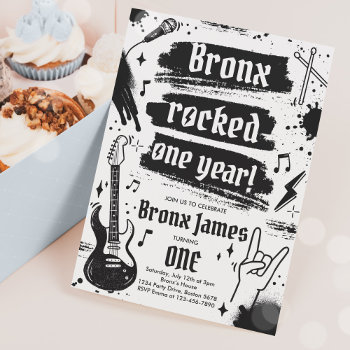 Rock And Roll Party Rocked One Year 1st Birthday Invitation by PixelPerfectionParty at Zazzle