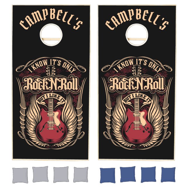 Rock and Roll Quote with Guitar Cornhole Set (Set)